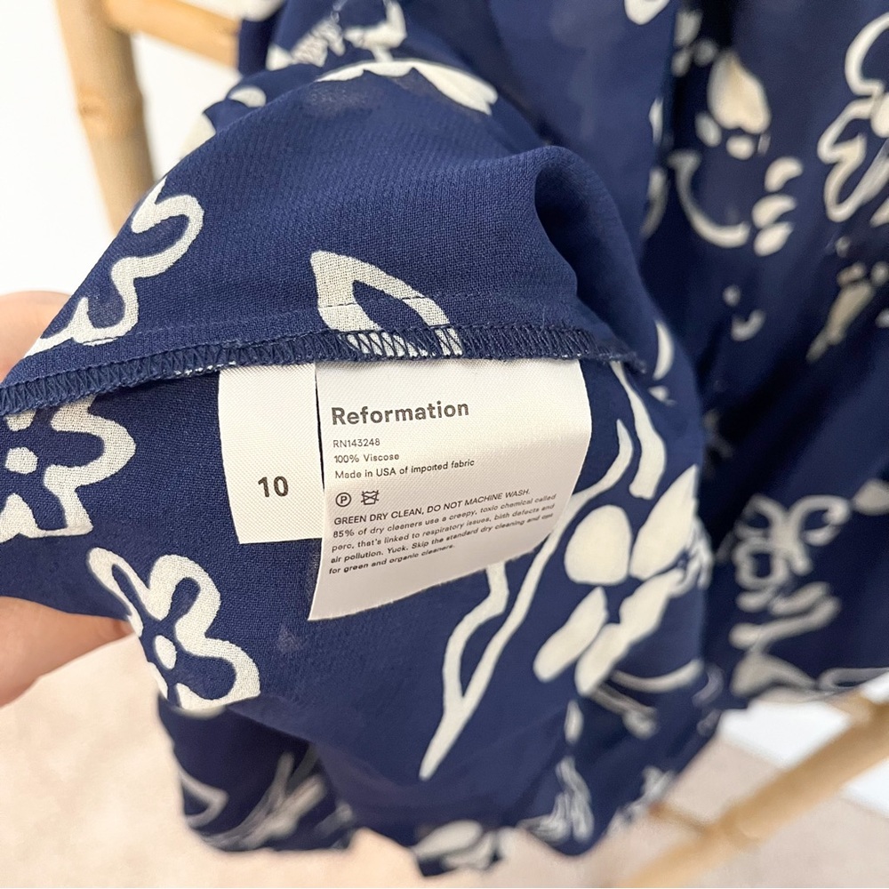 Reformation NWT Navy White Floral Kealy Dress Size 10 - Picture 10 of 11
